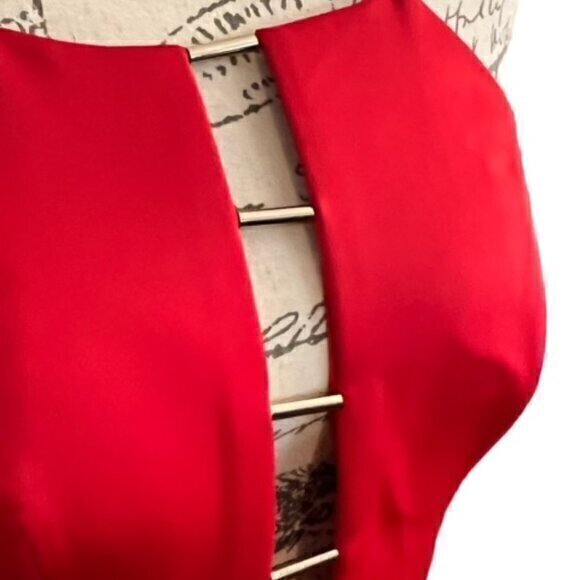 🎉PRICE REDUCED🎉 Aidan Mattox Spaghetti Strap V-Neck Satin Gown Red 6 Backless - Picture 4 of 16